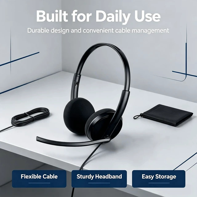 Alt view image 4 of 7 - USB Headset with Microphone for PC, Wired Computer Headset for Work | Lightweight, Adjustable Headband, USB-A, Plug-and-Play for PC/Laptop Home Office Online Class