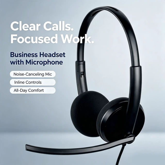 Alt view image 5 of 7 - USB Headset with Microphone for PC, Wired Computer Headset for Work | Lightweight, Adjustable Headband, USB-A, Plug-and-Play for PC/Laptop Home Office Online Class