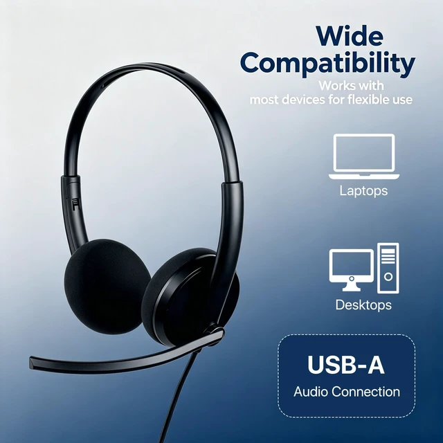 Alt view image 6 of 7 - USB Headset with Microphone for PC, Wired Computer Headset for Work | Lightweight, Adjustable Headband, USB-A, Plug-and-Play for PC/Laptop Home Office Online Class