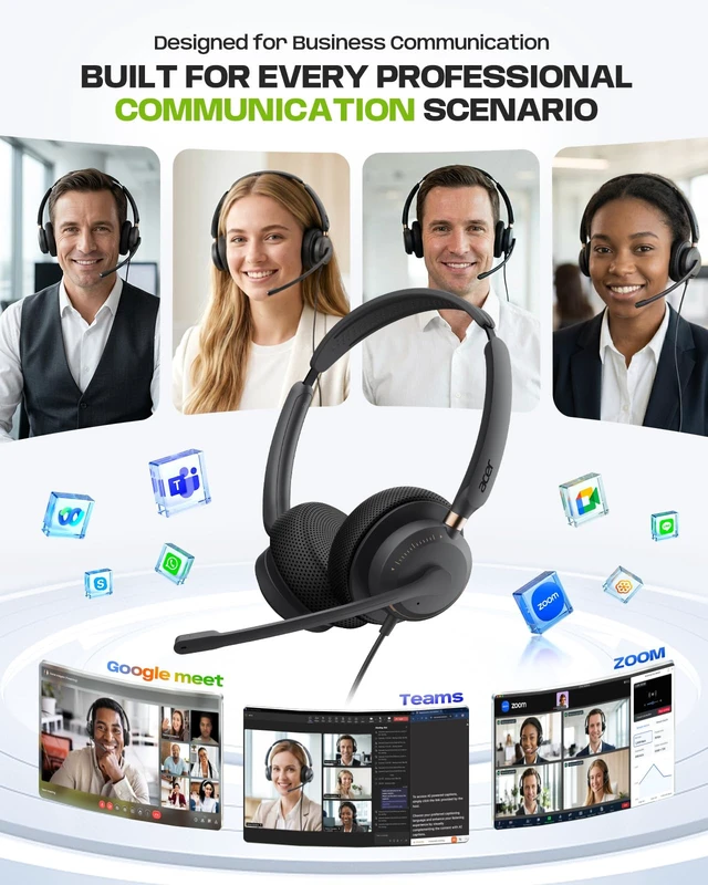 Alt view image 2 of 7 - USB Headset with Microphone for PC, Wired Computer Headset for Work | Dual Ear Headset for Office, Laptop, Teams and Call Center Clear Sound Quality for Call Meetings Use - USB-A/C & 3.5mm