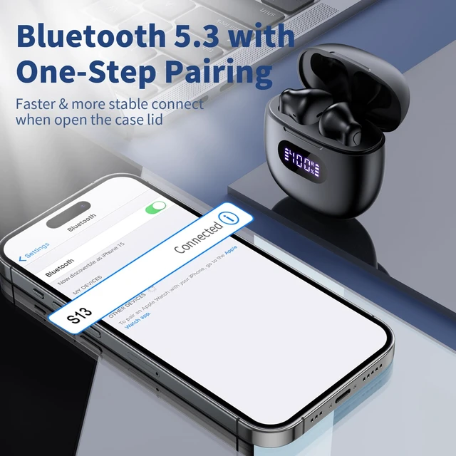 Alt view image 2 of 7 - Ear buds Wireless Earbuds Bluetooth 5.4 Headphones Button Control Earphones | IPX7 Waterproof, 48H Long Battery Life In Ear Earbuds, Digital LED Power Display Built-in Mic for Sports Office Home