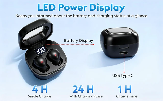 Alt view image 6 of 7 - Mini Sleep Earbuds Bluetooth 6.0 Invisible Small Ear Buds for Side Sleepers | Ultra Lightweight 0.08oz, Tiny LED Display Case, No Low Battery Beeps, Small Comfort Fit Sleep Headphones