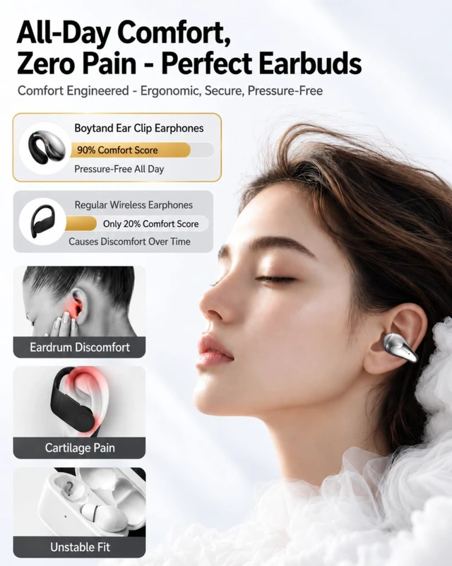 Alt view image 2 of 7 - Ultra Open Ear Earbuds - Clip on Earbuds, Open Ear Headphones with Comfortable Bone Conduction Design, Waterproof Build for Running, Gym Workouts and Outdoor Sports,Crystal Black