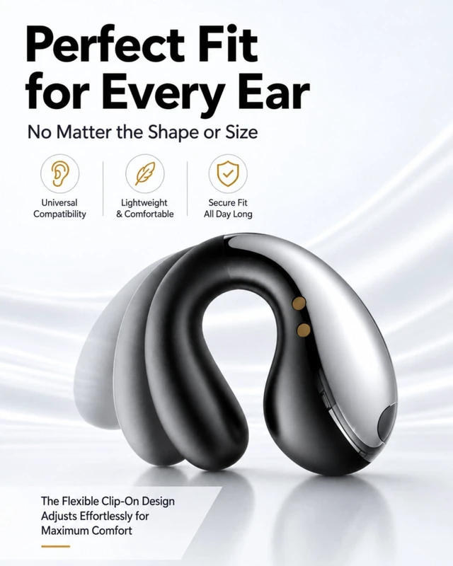 Alt view image 3 of 7 - Ultra Open Ear Earbuds - Clip on Earbuds, Open Ear Headphones with Comfortable Bone Conduction Design, Waterproof Build for Running, Gym Workouts and Outdoor Sports,Crystal Black