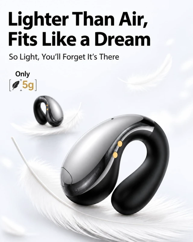 Alt view image 4 of 7 - Ultra Open Ear Earbuds - Clip on Earbuds, Open Ear Headphones with Comfortable Bone Conduction Design, Waterproof Build for Running, Gym Workouts and Outdoor Sports,Crystal Black