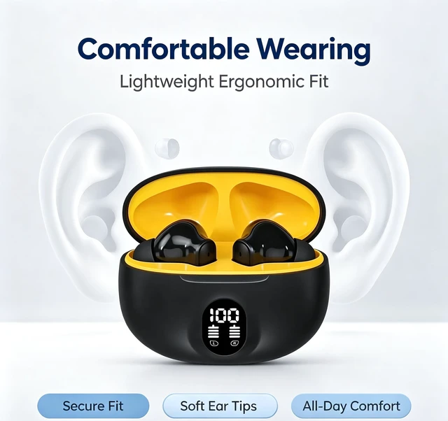 Alt view image 2 of 6 - Wireless Earbuds,2026 Bluetooth 5.3 Headphones Bass Stereo Ear Buds with Noise Cancelling Mic, LED Display in Ear Earphones 40H Playtime Ear Buds (Black)
