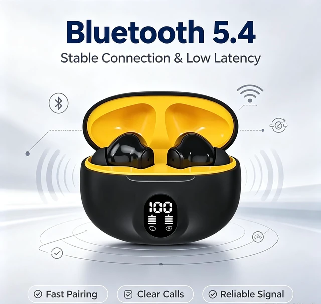 Alt view image 6 of 6 - Wireless Earbuds,2026 Bluetooth 5.3 Headphones Bass Stereo Ear Buds with Noise Cancelling Mic, LED Display in Ear Earphones 40H Playtime Ear Buds (Black)
