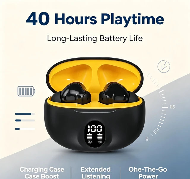Alt view image 5 of 6 - Wireless Earbuds,2026 Bluetooth 5.3 Headphones Bass Stereo Ear Buds with Noise Cancelling Mic, LED Display in Ear Earphones 40H Playtime Ear Buds (Black)