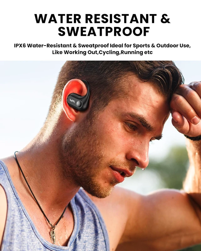 Alt view image 7 of 7 - Open Ear Headphones,Bluetooth 5.3 Air Conduction Headphones ,Comfortable for Long Wear ,Powerful Bass,AI Clear Calls,30H Playback,IPX6 Light Weight Open Ear Earbuds with Ear-Hook for Workout,Running