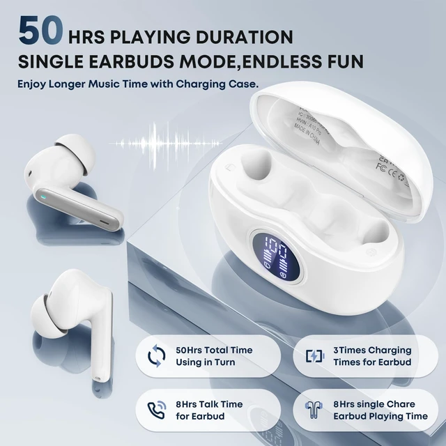 Alt view image 3 of 7 - Wireless earbuds, Bluetooth 5.3 Ear buds Headphones with Digital Display | 50H Long Playtime Earphones, HiFi Stereo, ENC Noise Canceling, IPX7 Waterproof for Gym/Running/Work