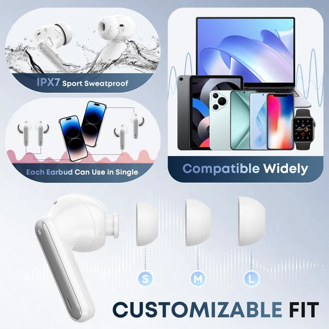 Alt view image 4 of 7 - Wireless earbuds, Bluetooth 5.3 Ear buds Headphones with Digital Display | 50H Long Playtime Earphones, HiFi Stereo, ENC Noise Canceling, IPX7 Waterproof for Gym/Running/Work