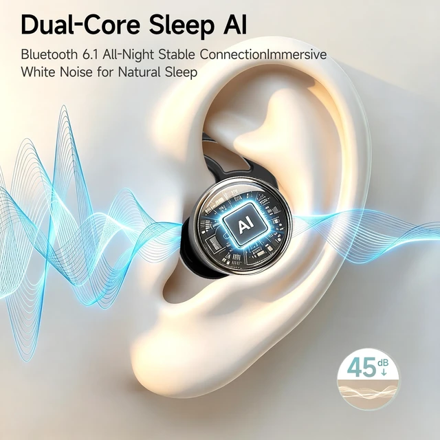 Alt view image 3 of 7 - Sleep Earbuds for Side Sleepers, Bluetooth 6.1 Noise-Cancelling Earbuds | Sleep Headphones 90H Playtime,Invisible Mini Tiny Low Profile Earbuds for Sleep,Small Ear Canals White Noise Sleeping Earbuds