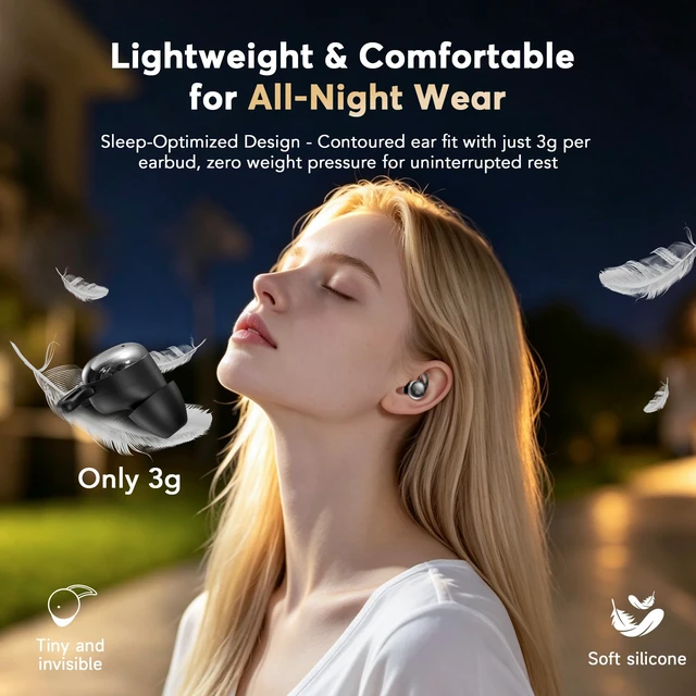 Alt view image 5 of 7 - Sleep Earbuds for Side Sleepers, Bluetooth 6.1 Noise-Cancelling Earbuds | Sleep Headphones 90H Playtime,Invisible Mini Tiny Low Profile Earbuds for Sleep,Small Ear Canals White Noise Sleeping Earbuds