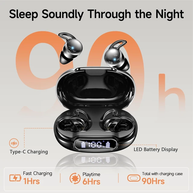 Alt view image 6 of 7 - Sleep Earbuds for Side Sleepers, Bluetooth 6.1 Noise-Cancelling Earbuds | Sleep Headphones 90H Playtime,Invisible Mini Tiny Low Profile Earbuds for Sleep,Small Ear Canals White Noise Sleeping Earbuds