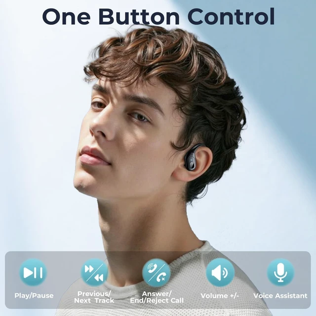 Alt view image 7 of 7 - Active Noise Cancelling Earbuds Wireless Bluetooth Headphones | Ear Buds 90Hrs Playback Stereo Bass Earphones with Mic Over-Ear Hooks IPX7 Waterproof Headset for Sports Running Matte Black