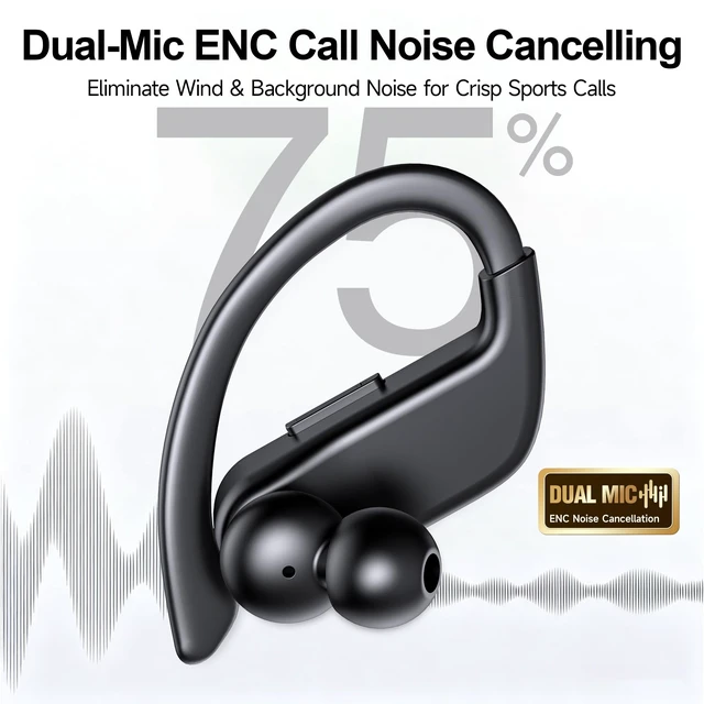 Alt view image 2 of 7 - Wireless Earbuds 120H Playtime Bluetooth 6.1 Sport Headphones with Earhooks | IP7 Waterproof In-ear Buds Feature ENC Noise Cancelling MicHi-Res Audio Earphones, Digital Display for Gym Running Workout