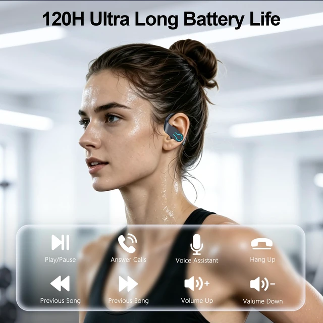 Alt view image 6 of 7 - Wireless Earbuds 120H Playtime Bluetooth 6.1 Sport Headphones with Earhooks | IP7 Waterproof In-ear Buds Feature ENC Noise Cancelling MicHi-Res Audio Earphones, Digital Display for Gym Running Workout