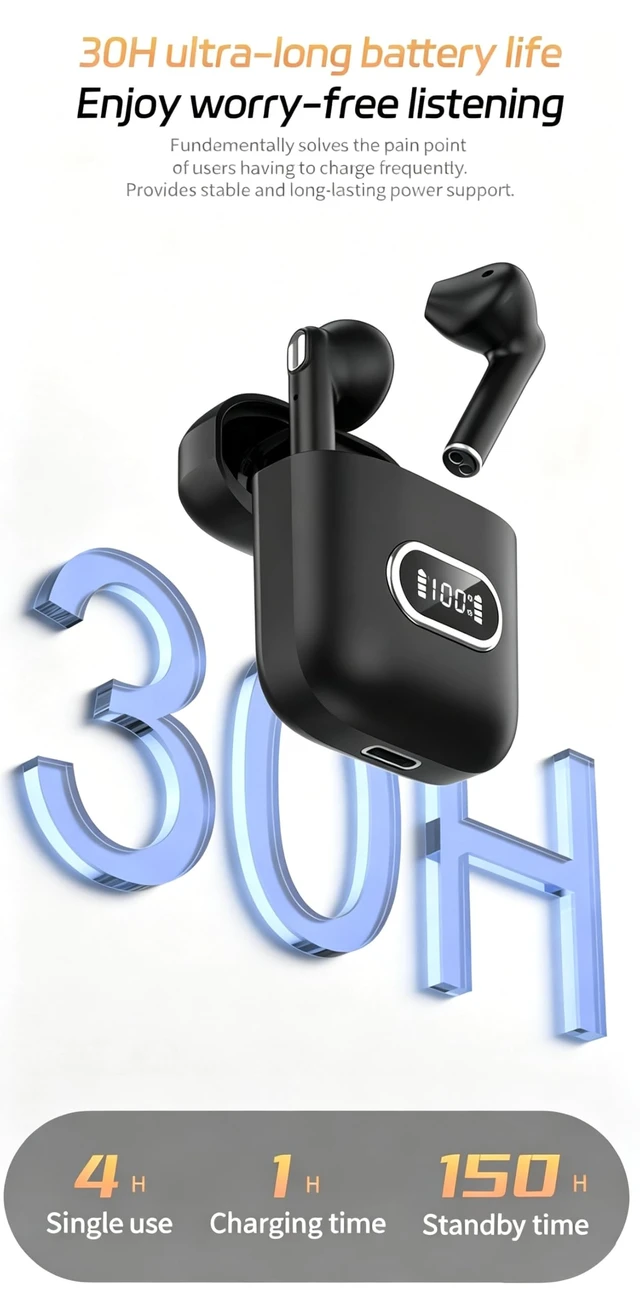Alt view image 2 of 5 - Wireless Earbuds with Big Bass, 20H Playtime, Bluetooth 5.3 Light Weight in Ear Headphones, Premium Sound Bass Ear Buds with Charging Case