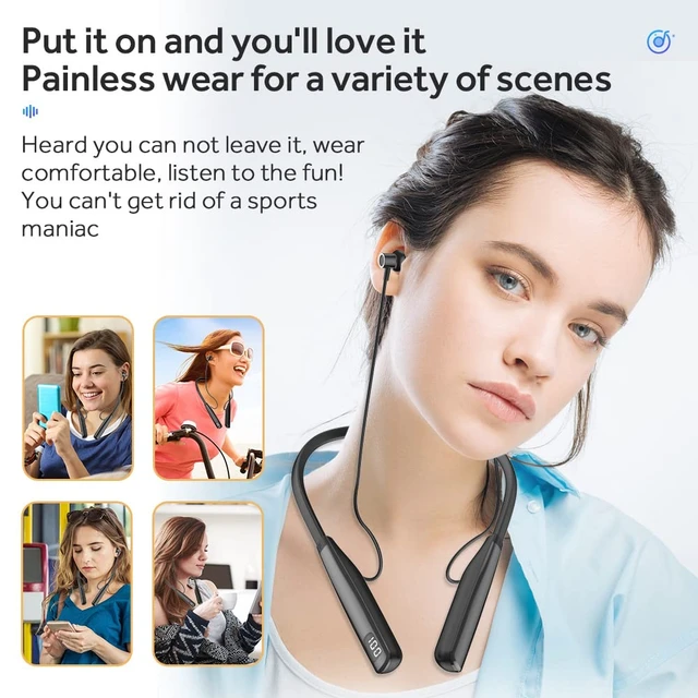Alt view image 2 of 7 - Sport Neckband Headphones Bluetooth 5.3 in Ear 100 Hours Working Time with LED Battery Indicator Magnetic Neckband Wireless Stereo Headset IPX5 Waterproof for Sports/Workout/Office