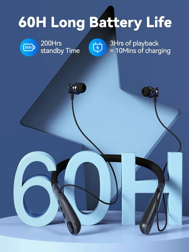 Alt view image 2 of 7 - Bluetooth Neckband Headphones, Wireless Earbuds with Mic, 60H, IPX5 | 60H Playtime, IPX5 Sweat & Water Resistance, Bluetooth 5.4, Magnetic Neckband, S/M/L Ear Tips, Call Noise Reduction
