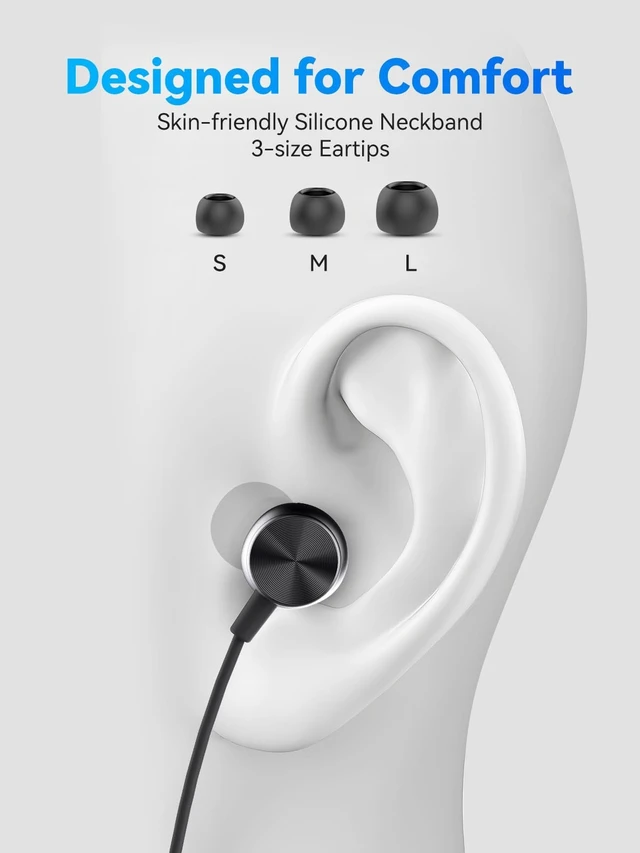 Alt view image 6 of 7 - Bluetooth Neckband Headphones, Wireless Earbuds with Mic, 60H, IPX5 | 60H Playtime, IPX5 Sweat & Water Resistance, Bluetooth 5.4, Magnetic Neckband, S/M/L Ear Tips, Call Noise Reduction