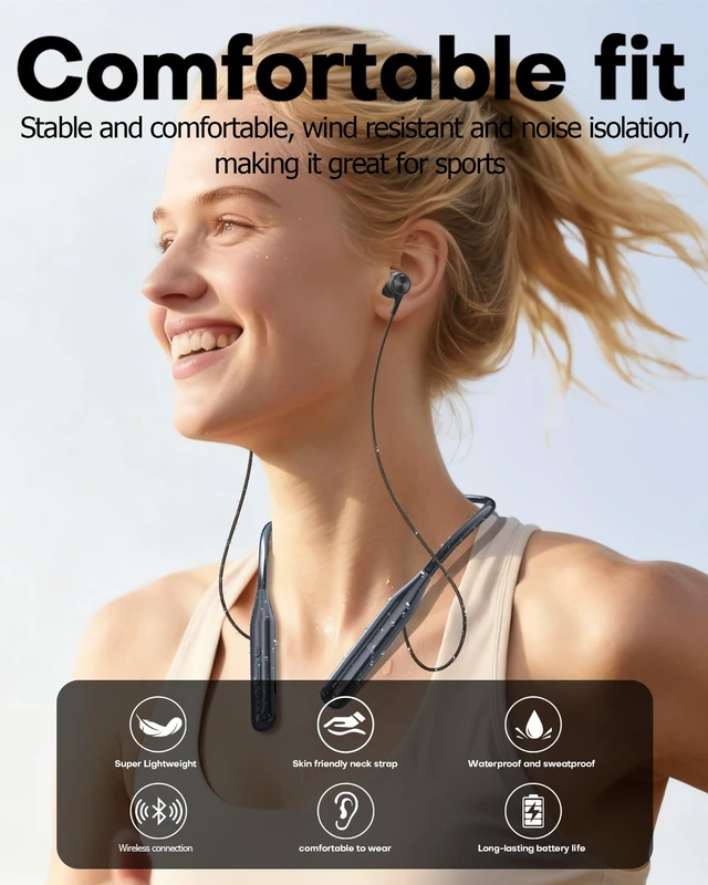 Alt view image 3 of 7 - Bluetooth Neckband Earbuds, in-Ear Wireless Around Neck Headphones with Microphone, 6EQ Modes, 35 Hours Long Playtime, Magnetic Design for Music, Sports-Black