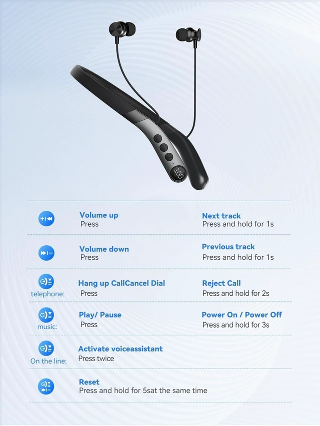 Alt view image 7 of 7 - Bluetooth Neckband Headphones, Wireless Earbuds with Mic, 60H, IPX5 | 60H Playtime, IPX5 Sweat & Water Resistance, Bluetooth 5.4, Magnetic Neckband, S/M/L Ear Tips, Call Noise Reduction