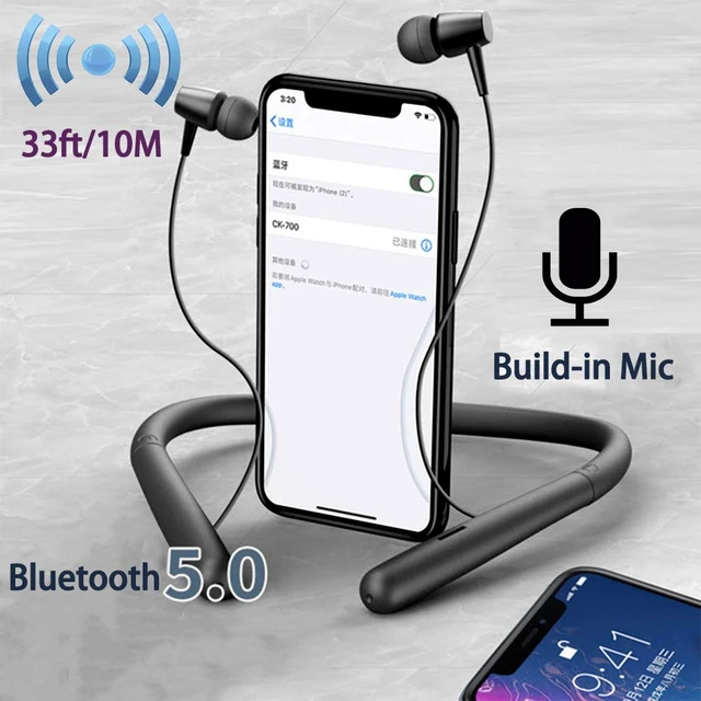 Alt view image 5 of 6 - Bluetooth Headphones Wireless Neckband Bluetooth 5.0 Headset with 20 H Playtime, 10 mm Drivers, Magnetic Earbuds, Crystal-Clear Voice and Noise Cancelling Mic, Sweatproof and Lightweight (Black)