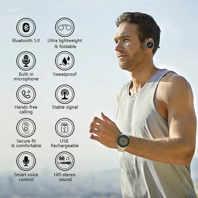 Alt view image 3 of 7 - Behind The Head Headphones, Bluetooth 5.0 Neckband Around Head Headphones Lightweight Small Foldable Wireless Sports Sweatproof Headset with Microphone & Carrying Case (Black)