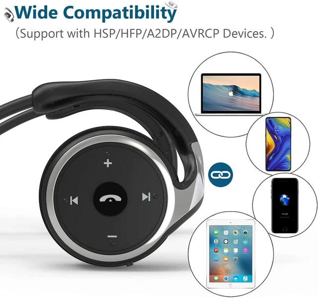 Alt view image 5 of 7 - Behind The Head Headphones, Bluetooth 5.0 Neckband Around Head Headphones Lightweight Small Foldable Wireless Sports Sweatproof Headset with Microphone & Carrying Case (Black)