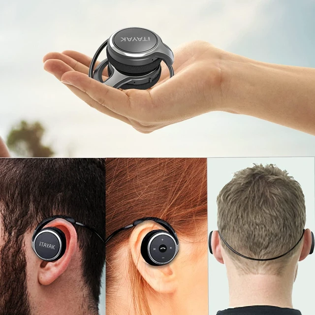 Alt view image 7 of 7 - Behind The Head Headphones, Bluetooth 5.0 Neckband Around Head Headphones Lightweight Small Foldable Wireless Sports Sweatproof Headset with Microphone & Carrying Case (Black)