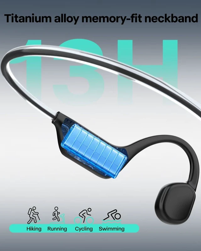Alt view image 3 of 7 - Bone Conduction Swimming Headphones, IPX8 Waterproof Open Ear Bluetooth 6.0 Wireless Sports Headphones with 13H Playtime, Neckband Earphones with Magnetic Charging for Swimming Running Cycling Workout
