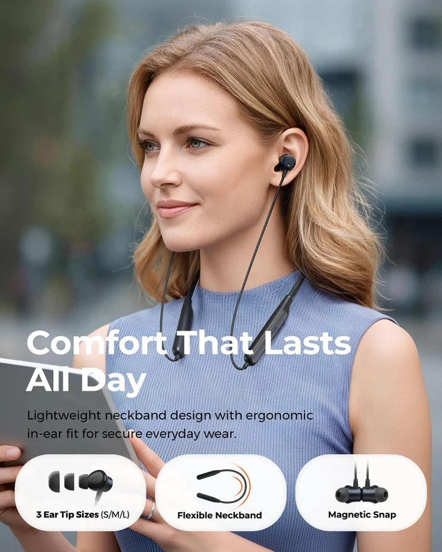 Alt view image 7 of 7 - F3 Neckband Headpones, Active Noise Cancelling Wireless Earbuds | Magnetic Bluetooth 6.0 Sports Earphones, -40dB ANC, Spatial Audio, Dual Connection, 34 Hours of Playtime, Workout, Commute
