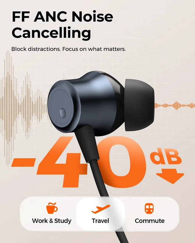 Alt view image 2 of 7 - F3 Neckband Headpones, Active Noise Cancelling Wireless Earbuds | Magnetic Bluetooth 6.0 Sports Earphones, -40dB ANC, Spatial Audio, Dual Connection, 34 Hours of Playtime, Workout, Commute