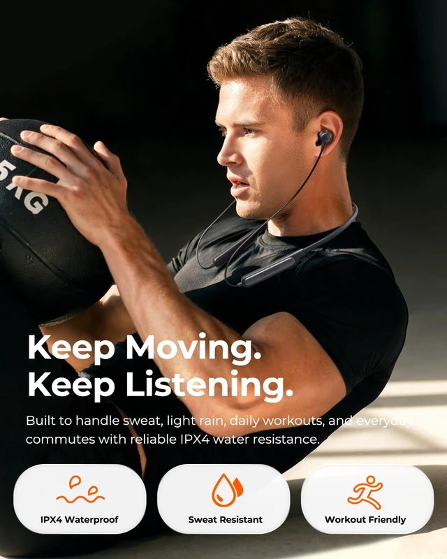 Alt view image 6 of 7 - F3 Neckband Headpones, Active Noise Cancelling Wireless Earbuds | Magnetic Bluetooth 6.0 Sports Earphones, -40dB ANC, Spatial Audio, Dual Connection, 34 Hours of Playtime, Workout, Commute