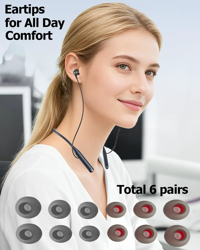 Alt view image 5 of 7 - Q1s Plus Around The Neck Wireless Neckband Bluetooth Headphone with 6 Music EQ Modes,Magnetic Earbuds Workout Sport Earphone with Microphone,35H Playtime,Type C charging,Comfortable with Travel case