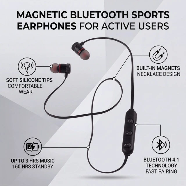 Alt view image 4 of 7 - Bluetooth Neckband Headphones, Magnet Bluetooth Sports Earphone Headset Headphone Sport Noise Cancelling Headphone for Gym Workout Running (Black)