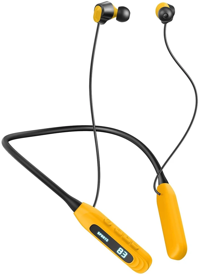 Main image of Neckband Bluetooth Headphones 5.4, IPX5 Waterproof Sports Earbuds with Mic, 80H Playtime 1000H Standby, LED Power Display, Magnetic in-Ear Headset for Running Workout Gym (Yellow)