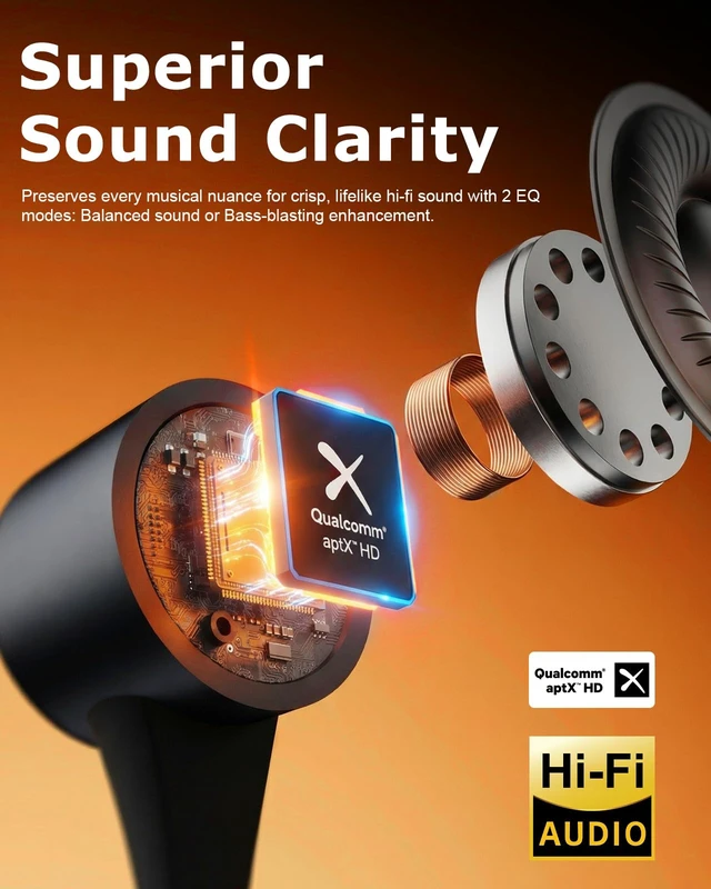 Alt view image 2 of 6 - Neckband Bluetooth Headphones with aptX-HD, 70H Wireless Earbuds | CVC 8.0 Clear Calls, V5.3 Multipoint Connection, Deep Bass, IPX6 Magnetic In-Ear Neck Earbud for Work Sports Gym Commute Home