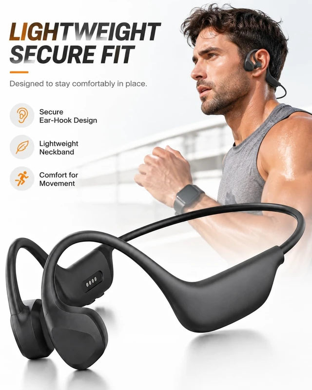 Alt view image 4 of 7 - New Bone Conduction Headphones, Open Ear Bluetooth 6.0 Wireless Sports Headphones, IPX8 Waterproof Neckband Earphones with 10H Playtime, Magnetic Charging Headphones for Running Cycling Workout Gym