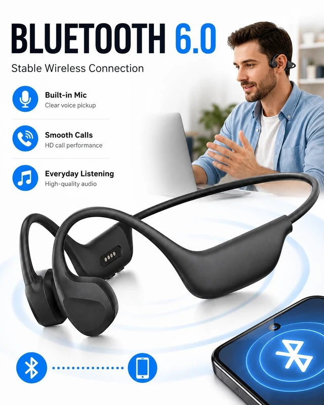 Alt view image 5 of 7 - New Bone Conduction Headphones, Open Ear Bluetooth 6.0 Wireless Sports Headphones, IPX8 Waterproof Neckband Earphones with 10H Playtime, Magnetic Charging Headphones for Running Cycling Workout Gym