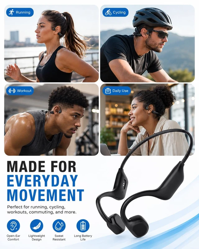 Alt view image 7 of 7 - New Bone Conduction Headphones, Open Ear Bluetooth 6.0 Wireless Sports Headphones, IPX8 Waterproof Neckband Earphones with 10H Playtime, Magnetic Charging Headphones for Running Cycling Workout Gym