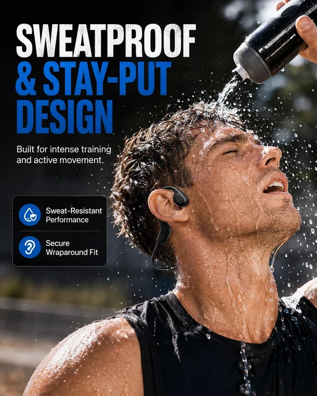 Alt view image 3 of 7 - New Bone Conduction Headphones, Open Ear Bluetooth 6.0 Wireless Sports Headphones, IPX8 Waterproof Neckband Earphones with 10H Playtime, Magnetic Charging Headphones for Running Cycling Workout Gym