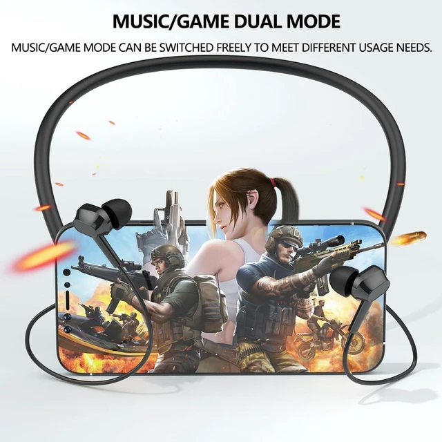 Alt view image 7 of 7 - Neckband Bluetooth Earphones, 25-Hour Long Playback (Black) | Wireless sports earphone with microphone earphones, in-ear headphones, suitable for outdoor sports, running, and cycling