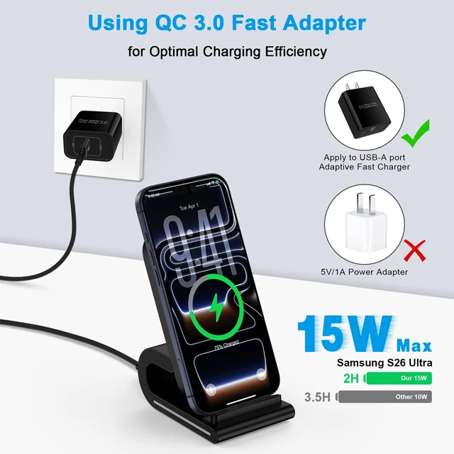 Alt view image 2 of 7 - Samsung Wireless Charger Fast Charging Stand for Samsung Galaxy S26 Ultra | 15W Charging Station Phone Charger Stand Android Wireless Charger for Samsung Galaxy S26 FE S26+ S26 S25 Edge S24 S23 S22