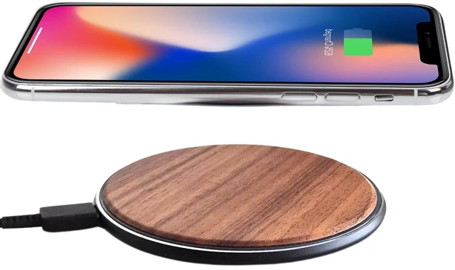 Main image of 15W Wooden Wireless Charger | Stylish Design Qi Wireless Charger Station | USB Type C Cable | Compatible for iPhone 15 14 13 Pro MAX X Plus, Samsung Galaxy Ultra, Airpods