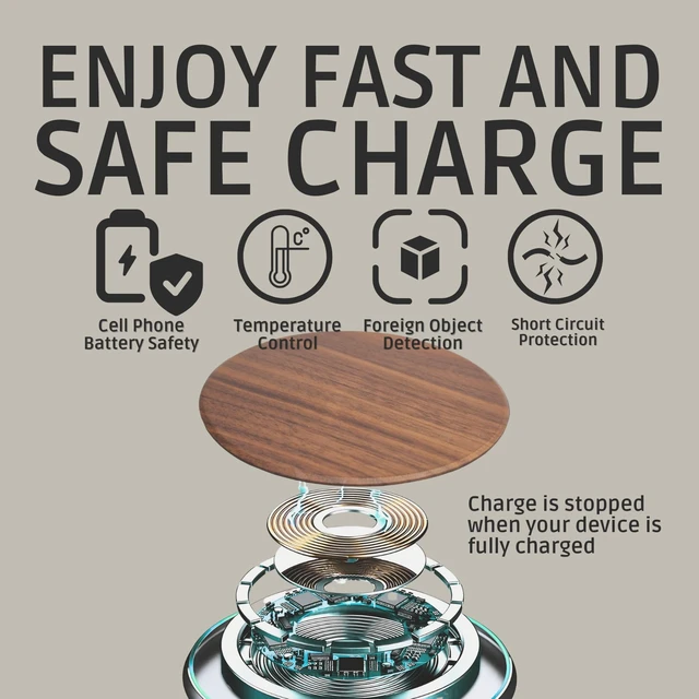 Alt view image 4 of 7 - 15W Wooden Wireless Charger | Stylish Design Qi Wireless Charger Station | USB Type C Cable | Compatible for iPhone 15 14 13 Pro MAX X Plus, Samsung Galaxy Ultra, Airpods
