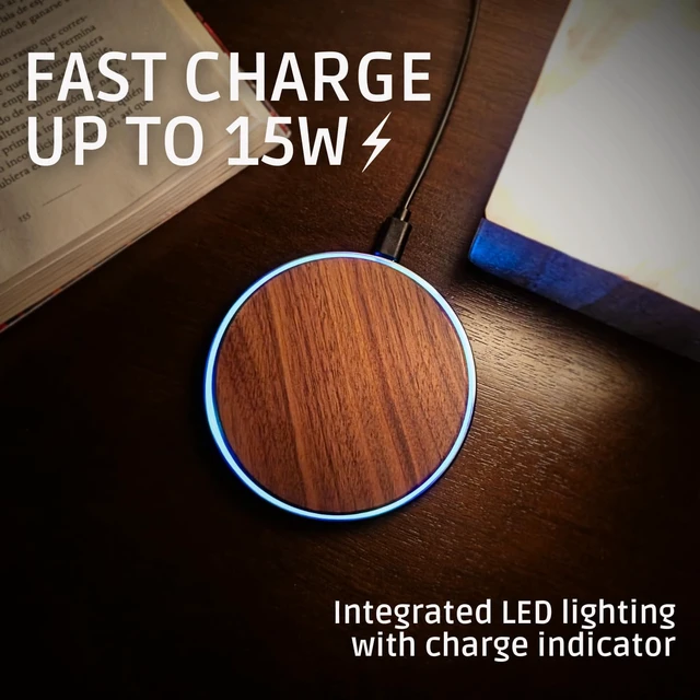 Alt view image 7 of 7 - 15W Wooden Wireless Charger | Stylish Design Qi Wireless Charger Station | USB Type C Cable | Compatible for iPhone 15 14 13 Pro MAX X Plus, Samsung Galaxy Ultra, Airpods