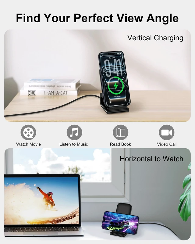 Alt view image 5 of 7 - Fast Samsung Wireless Charging Stand Android 15w Cordless Charger Station | For Galaxy S26+ S25 Ultra S24 S21 Fe S20 S10 S9 S8 , iPhone 18 17 Pro Max 16 15 Stand up Wire Less Charging Pad for Desk