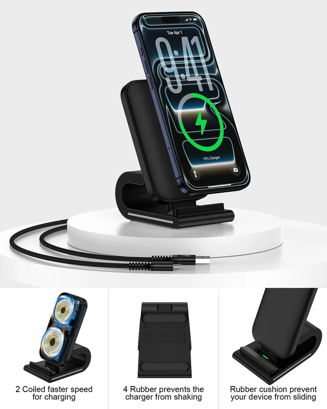 Alt view image 4 of 7 - Fast Samsung Wireless Charging Stand Android 15w Cordless Charger Station | For Galaxy S26+ S25 Ultra S24 S21 Fe S20 S10 S9 S8 , iPhone 18 17 Pro Max 16 15 Stand up Wire Less Charging Pad for Desk